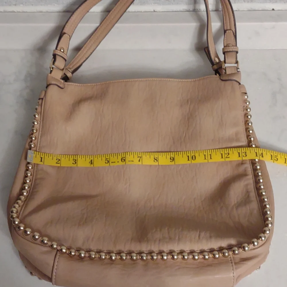 Jessica Simpson Women's Cream Faux Leather Camille Hobo Bag Tote with Gold Beads